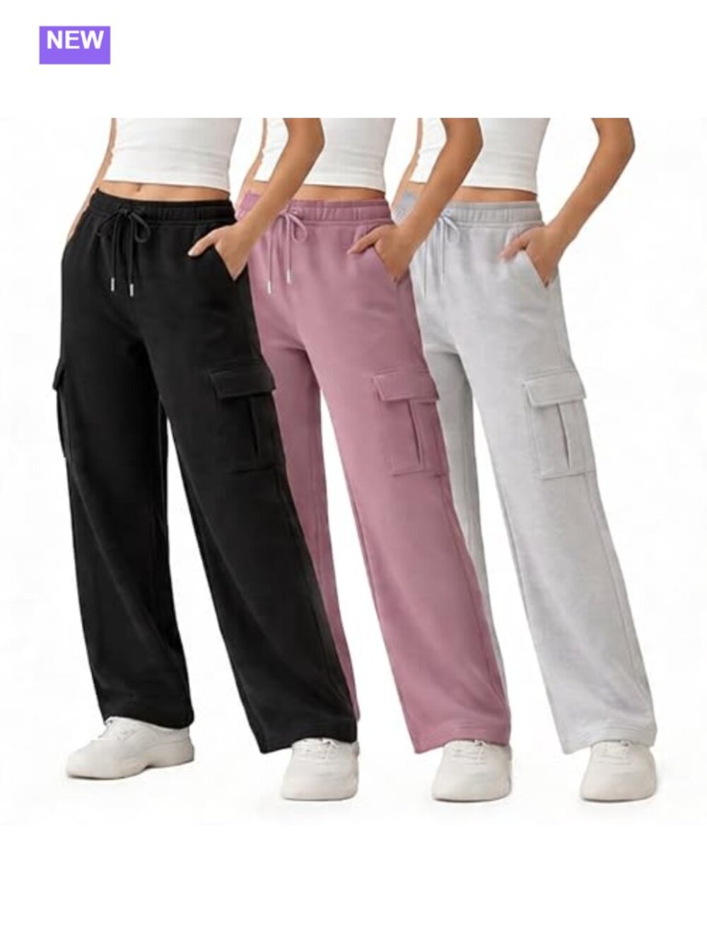 Wide Leg Cargo Fleece Sweatpants Moisture Wicking Lounge Pants